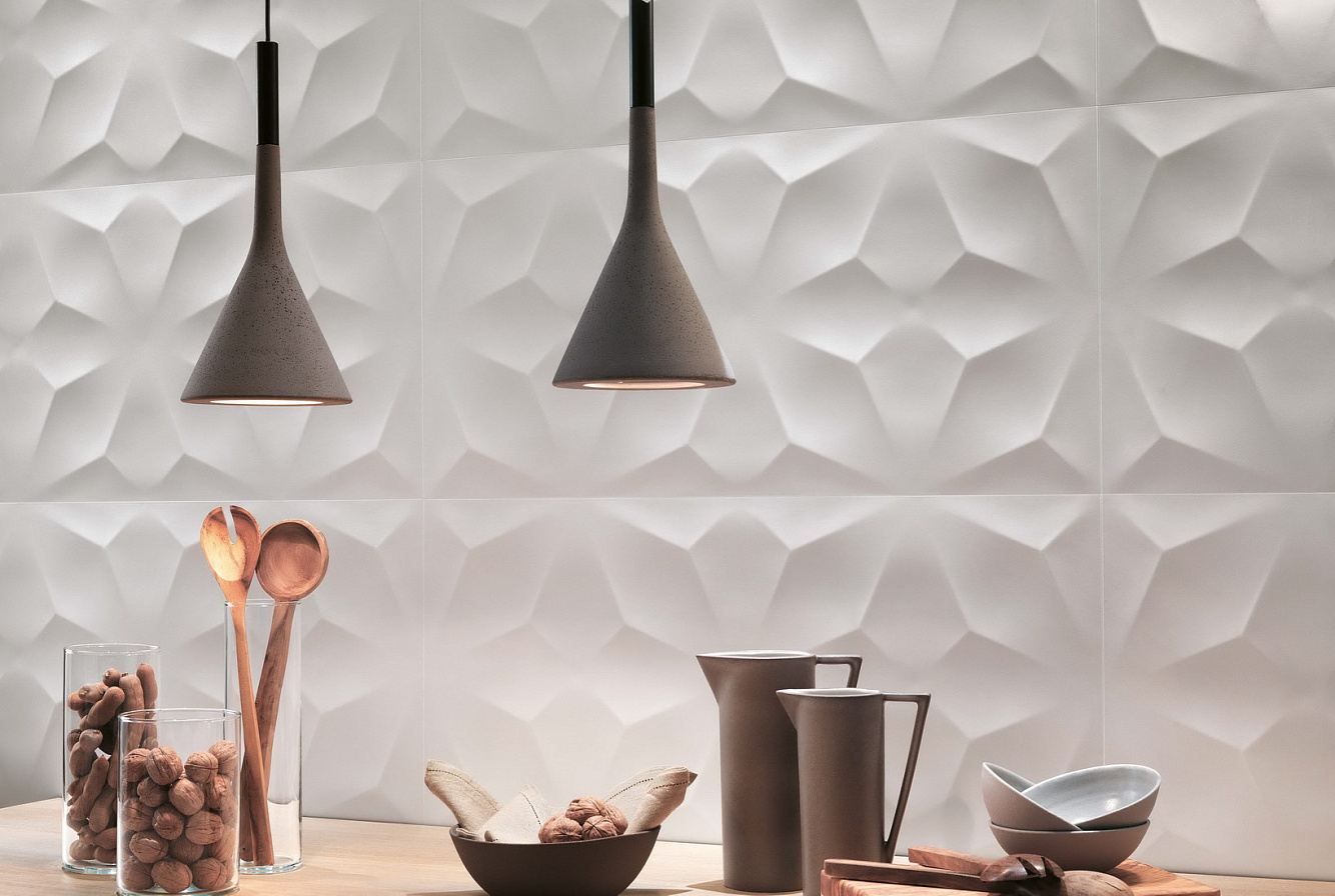 Свет оттеняет черты трехмерного рисунка плитки ATLAS CONCORDE 3D WALL DESIGN DIAMOND.